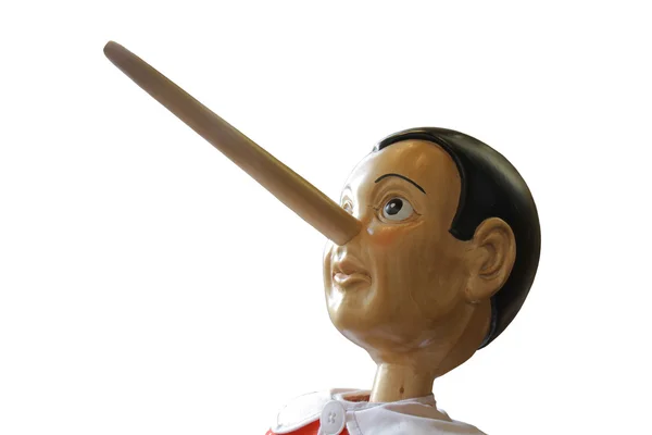 Głowa Pinokio pinokio, "buratino", na białym tle, zobacz 3 — Zdjęcie stockowe