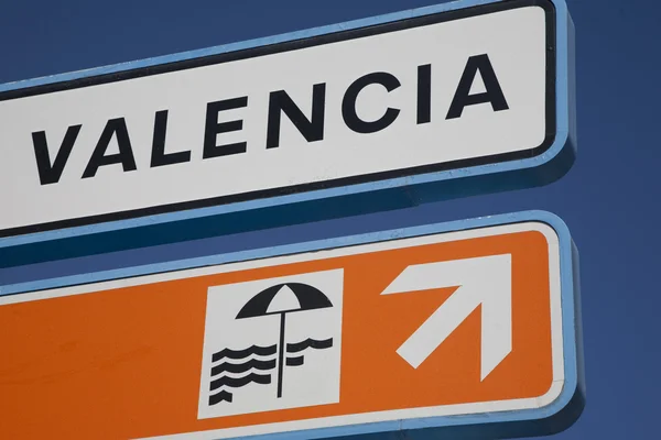 Valencia beach znak — Zdjęcie stockowe