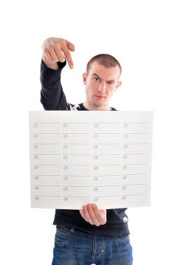 Closeup portrait of modern businessman holding planing blank in clipart