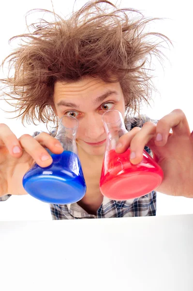 Portrait of funny young man with awesome hairdo isolated on whit — Stock Photo, Image