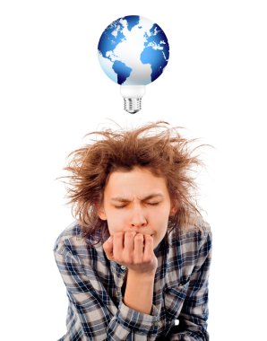 Portrait of funny tired young man with awesome hairdo isolated o clipart