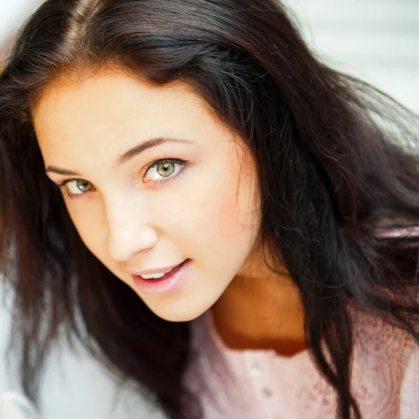 Closeup portrait of a beautiful young woman having a happy thoug — Stock Photo, Image