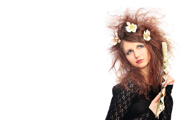 Närbild porträtt av ung ganska glamorösa flicka med funky hårstrån — Stockfoto