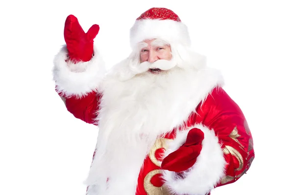 Père Noël pointant sa main isolée sur blanc . — Photo