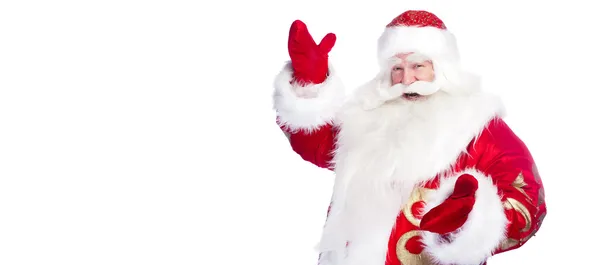 Санта Клаус указывает рукой изолированы над белым . — стоковое фото