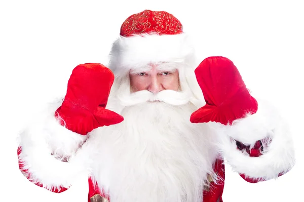 Boże Narodzenie Motyw: Santa Claus kłaniając się coś z rękami — Zdjęcie stockowe
