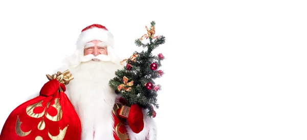 크리스마스 테마: 산타 클로스 크리스마스 나무와 그의 가방을 들고 — 스톡 사진