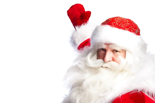 Santa Claus señalando su mano aislada sobre blanco . — Foto de Stock