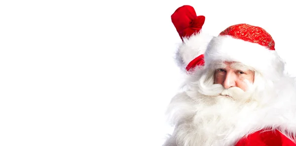 Weihnachtsmann zeigt seine Hand isoliert über Weiß. — Stockfoto