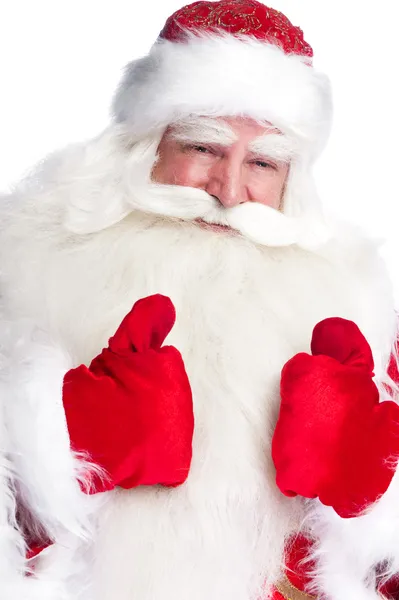 Традиционный Санта Клаус поднимает большой палец. Изолированные на белом . — стоковое фото