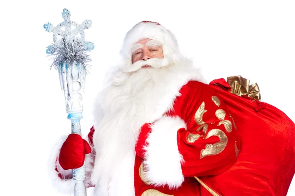 Tradycyjne Boże Narodzenie Śnięty Mikołaj z personelu na białym tle na Zielone Świątki — Zdjęcie stockowe