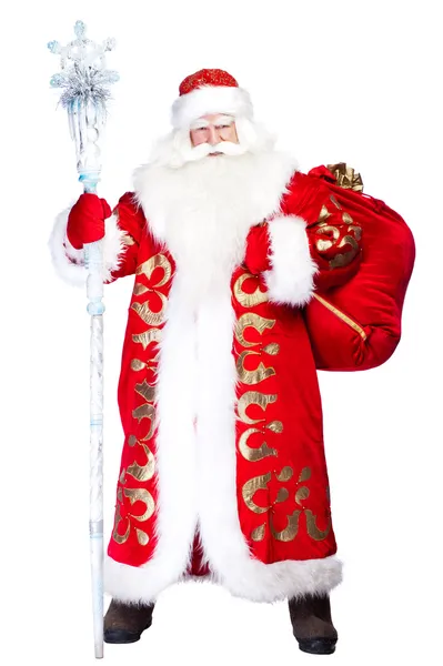 Een traditionele kerst Kerstman met personeel geïsoleerd op whit — Stockfoto