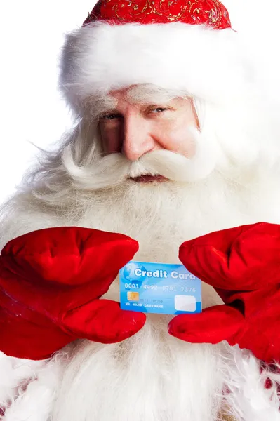 Moș Crăciun tradițional deține și însămânțarea cardului de credit în timp ce giv — Fotografie, imagine de stoc