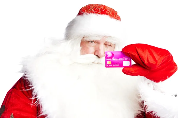Tradycyjne gospodarstwo santa claus i siewu karty kredytowej podczas giv — Zdjęcie stockowe
