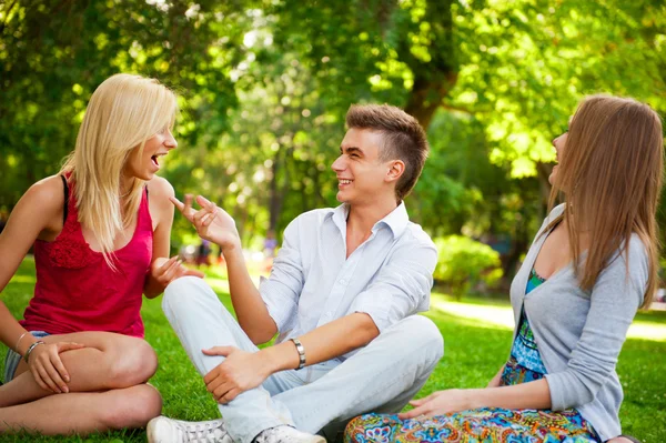 Portrait of three young teenagers laughing and having fun togeth — Stock Photo, Image