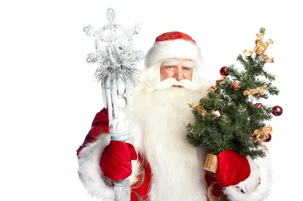 Jultema: Santa Claus anläggning julgran? personal och h — Stockfoto