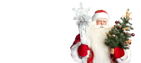 Vánoční téma: Santa Claus hospodářství vánoční stromeček? personál a h — Stock fotografie