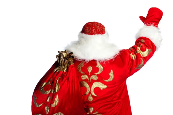 Jultomten pekar hans hand isolerade över vita. Foto från vara — Stockfoto