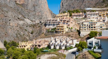 Beautiful house buildings at Spanish landscape. Pueblo Mascarat, clipart