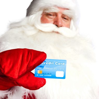 geleneksel Noel Baba holding ve kredi kartı giv ise Ekim