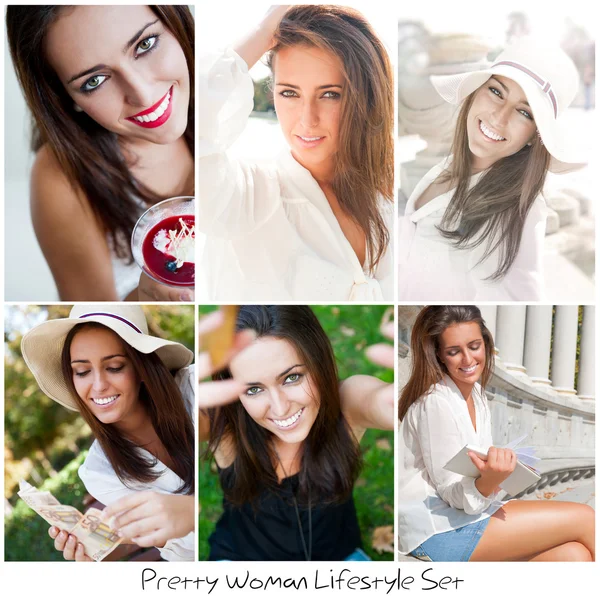 Set di foto diverse. Giovane bella donna stile di vita — Foto Stock