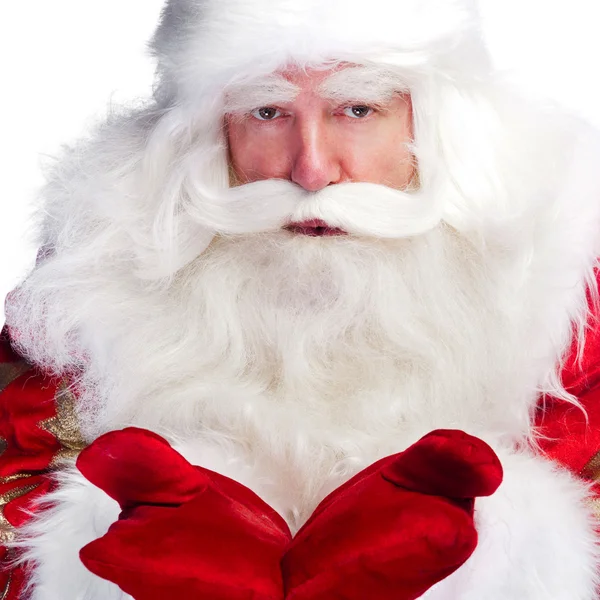 Christmas theme: Santa Claus holding christmas tree and his bag full of gif — Stock Photo, Image