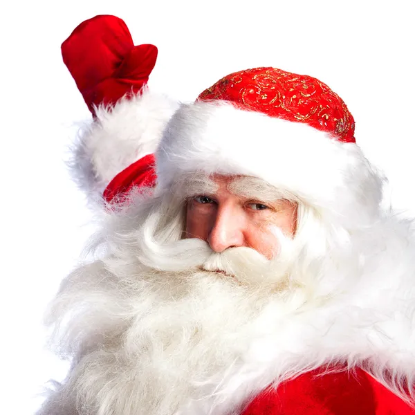 Papai Noel apontando sua mão isolada sobre branco . — Fotografia de Stock