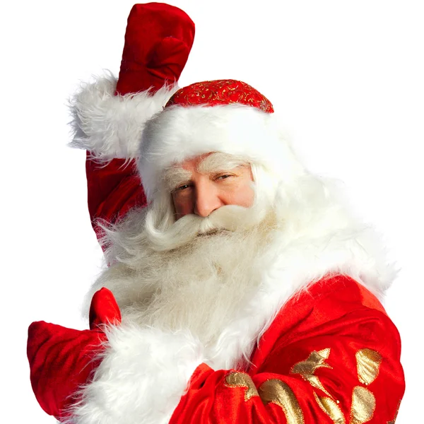 Santa claus wijzen zijn hand geïsoleerd over Wit. — Stockfoto