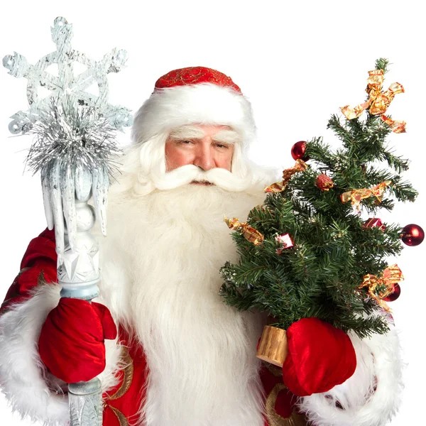 Noel tema: Noel Baba holding Noel ağacı? personel ve h — Stok fotoğraf