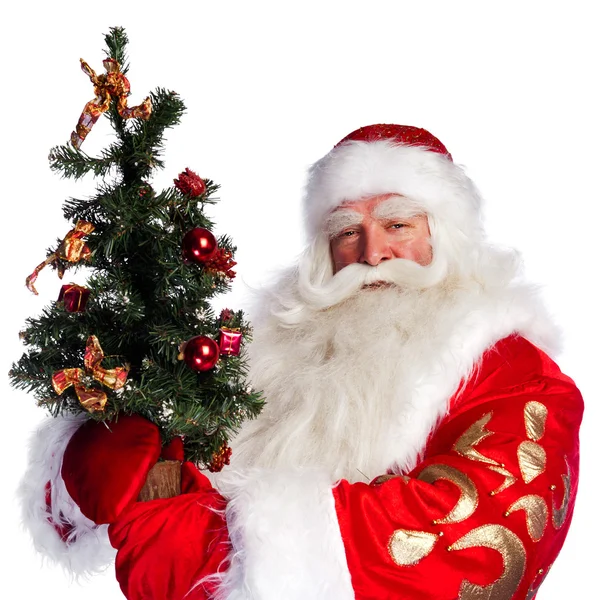 Thème de Noël : Père Noël tenant l'arbre de Noël et son sac — Photo