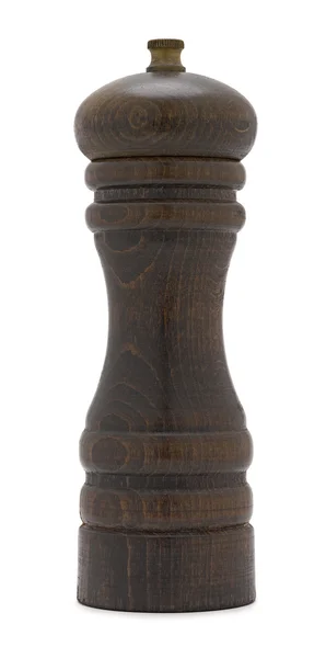Moinho de pimenta de madeira isolado no fundo branco (caminho de recorte ) — Fotografia de Stock