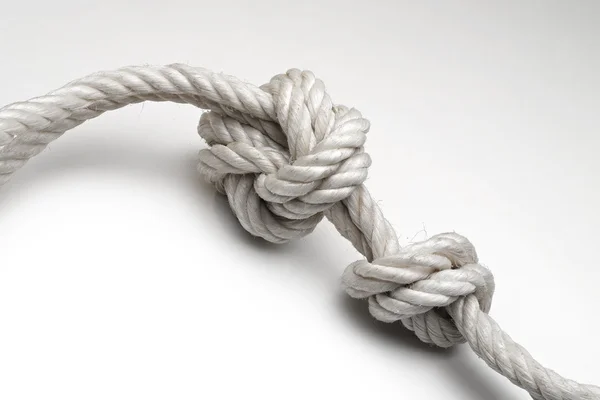 白い背景に結び目を持つロープ — ストック写真