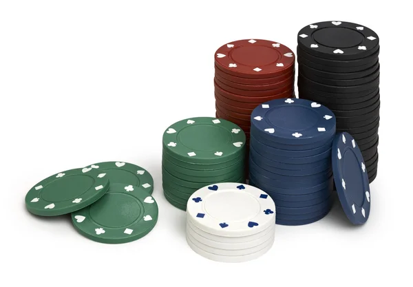 Fichas de Casino, aisladas sobre fondo blanco — Foto de Stock