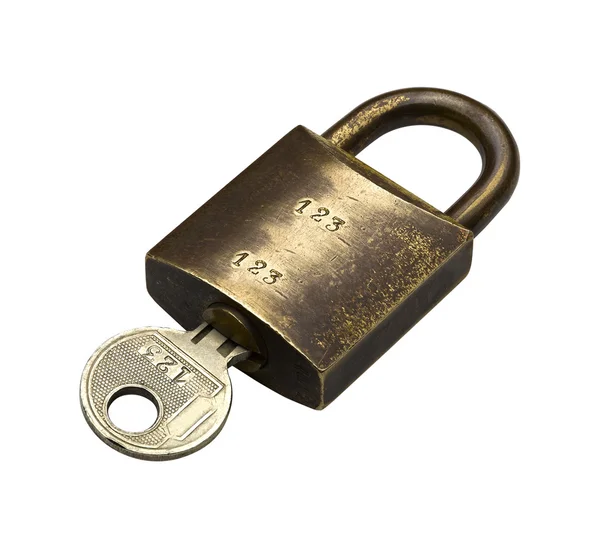 Old padlock isolated on white, clipping path included — Stock Photo, Image