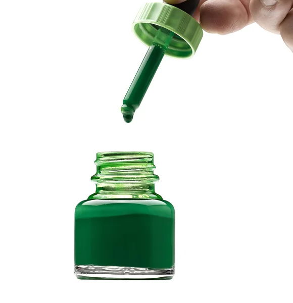 Pote de cor acrílica verde — Fotografia de Stock
