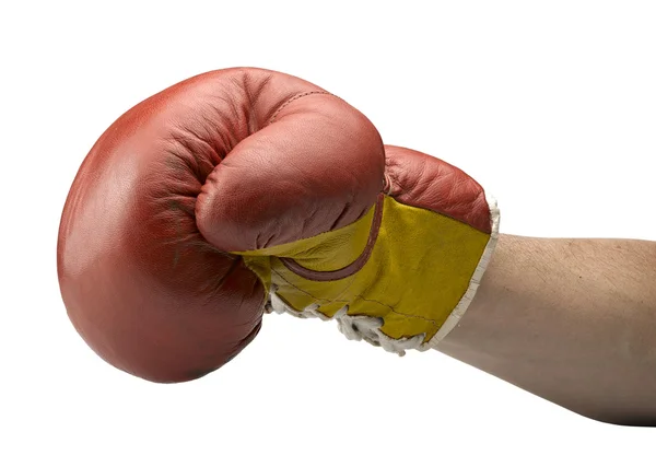 Red and yellow boxe gloves with arm — Stock Photo, Image