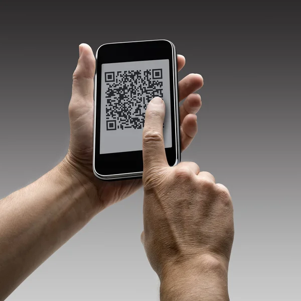 Mobile phone with QR code — Stock Photo, Image