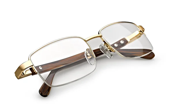 Óculos de leitura dourados isolados em branco — Fotografia de Stock
