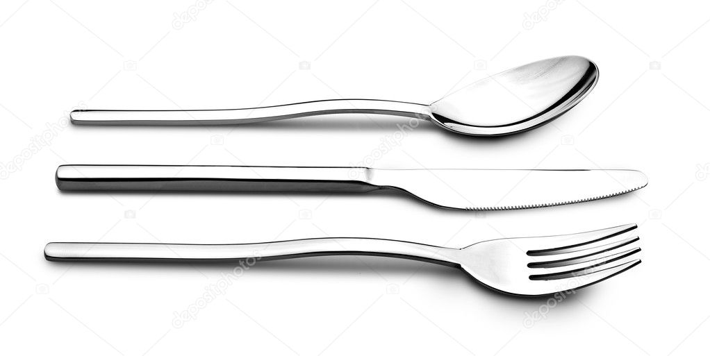 Fork spoon and knife isolated on white background (Clipping path