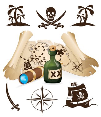 Treasure map, pirate collection clipart