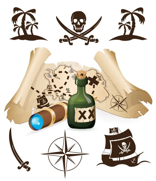 Mapa do tesouro, coleção pirata — Vetor de Stock