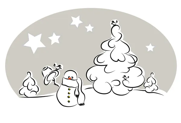 Weihnachtskarte mit Schneemann — Stockvektor