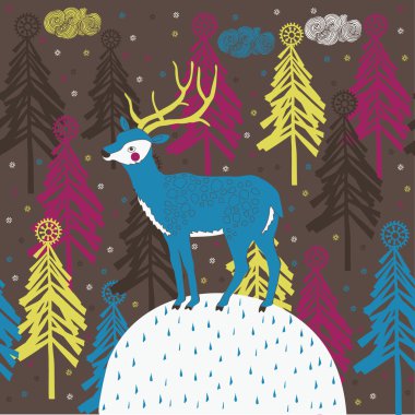 Christmas background with cute deer clipart