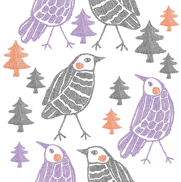 Kerstmis naadloze achtergrond met cute vogels — Stockvector