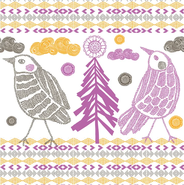かわいい鳥のクリスマス背景 — ストックベクタ
