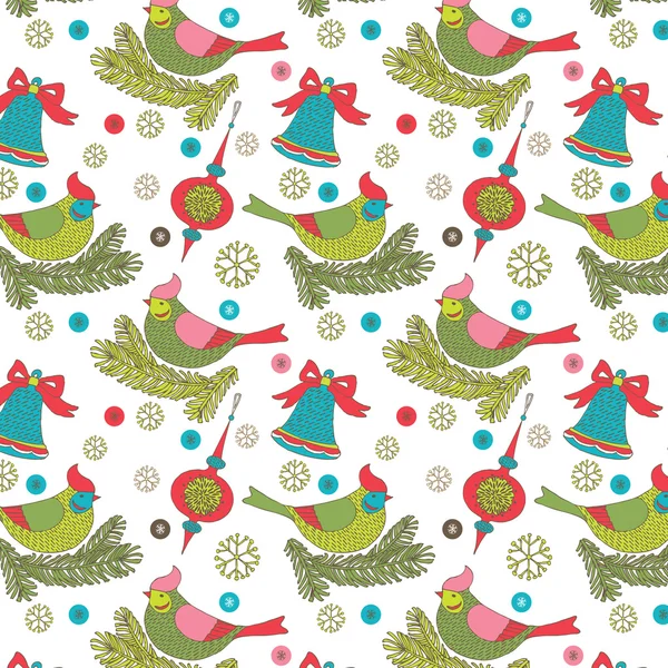 Jul sömlös bakgrund med fåglar — Stock vektor