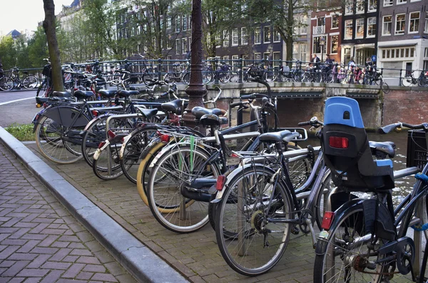 stock image Holland, Amsterdam, bicycles parked by a bridge