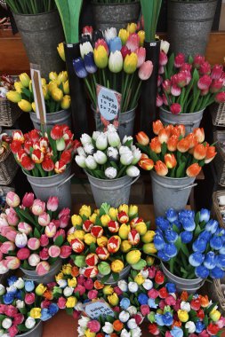 Hollanda amsterdam, çiçek pazarı, ahşap el Lale boyalı.