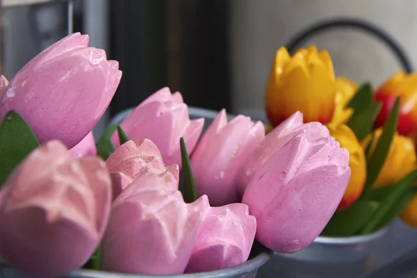 Holland, Amsterdam, wooden hand painted tulips — Stock Photo, Image