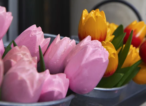 Holland, Amsterdam, wooden hand painted tulips — Stock Photo, Image